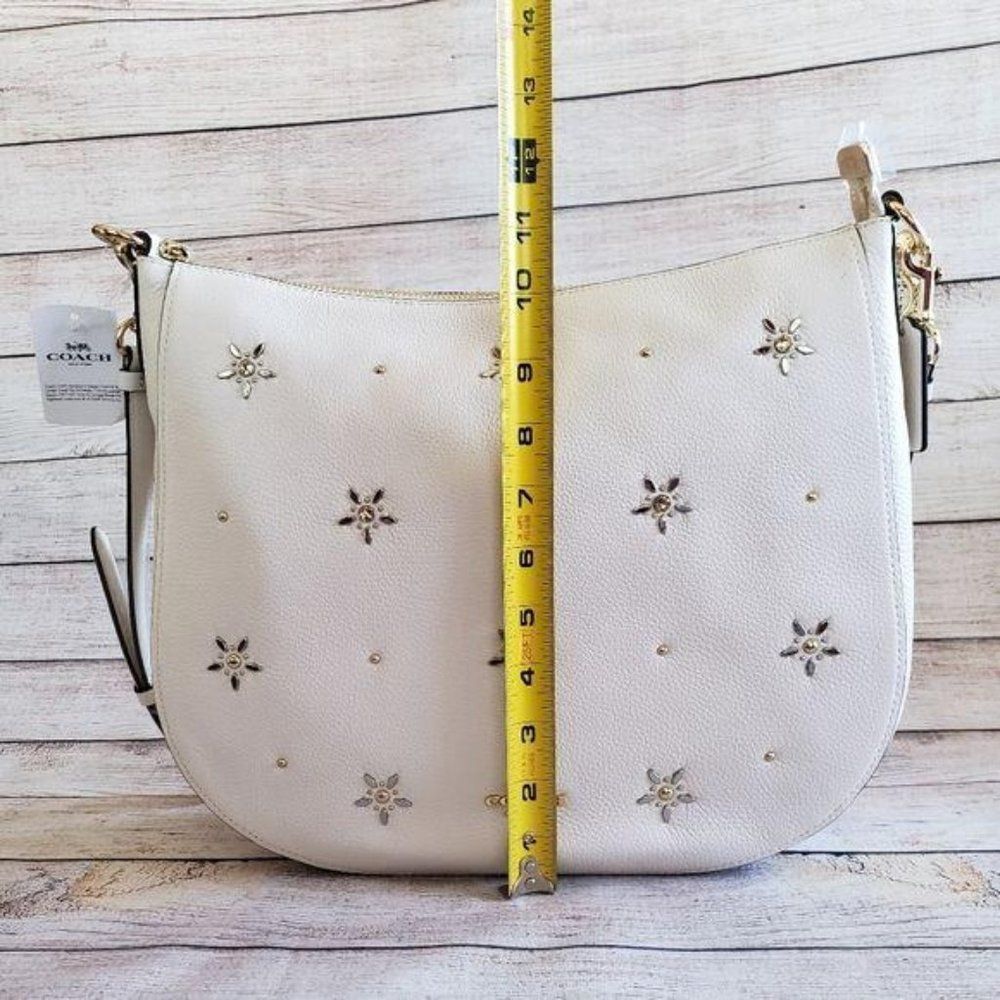 Coach Studded Elle Hobo Refined Pebble Leather Shoulder Crossbody Handbag Chalk - Picture 13 of 15
